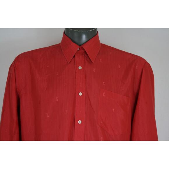 Vintage Yves Saint Laurent YSL Monogram All Over Red Button Up Shirt 17 34-35 - Picture 2 of 9